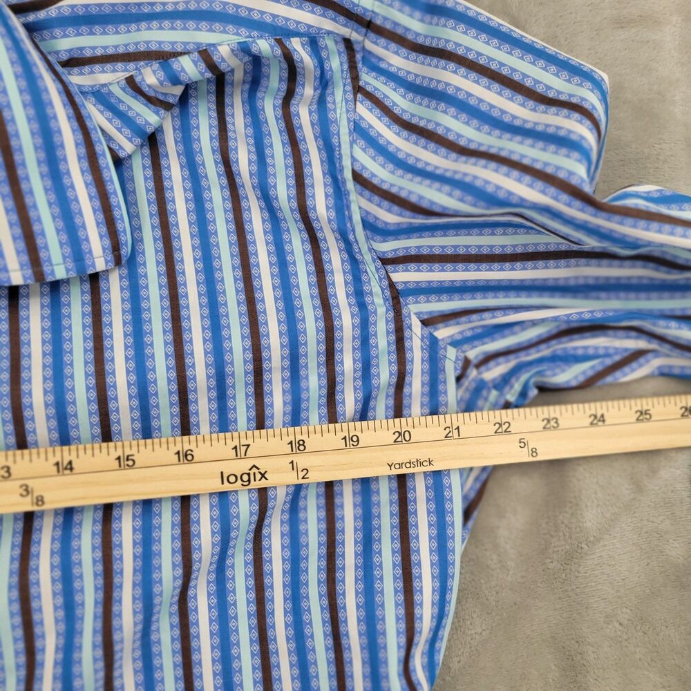 Robert Graham Men's Dress Shirt Size Large Blue Stripes Paris Hotel Flip Cuff - Picture 13 of 13